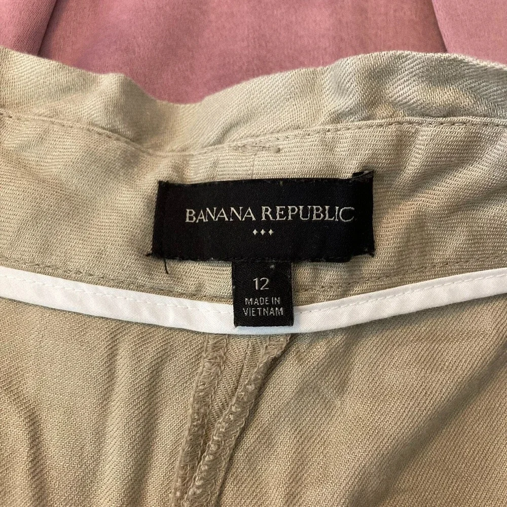 Banana Republic Pants‎ Womens Sz 12 Beige Linen Crop Wide Leg Pockets